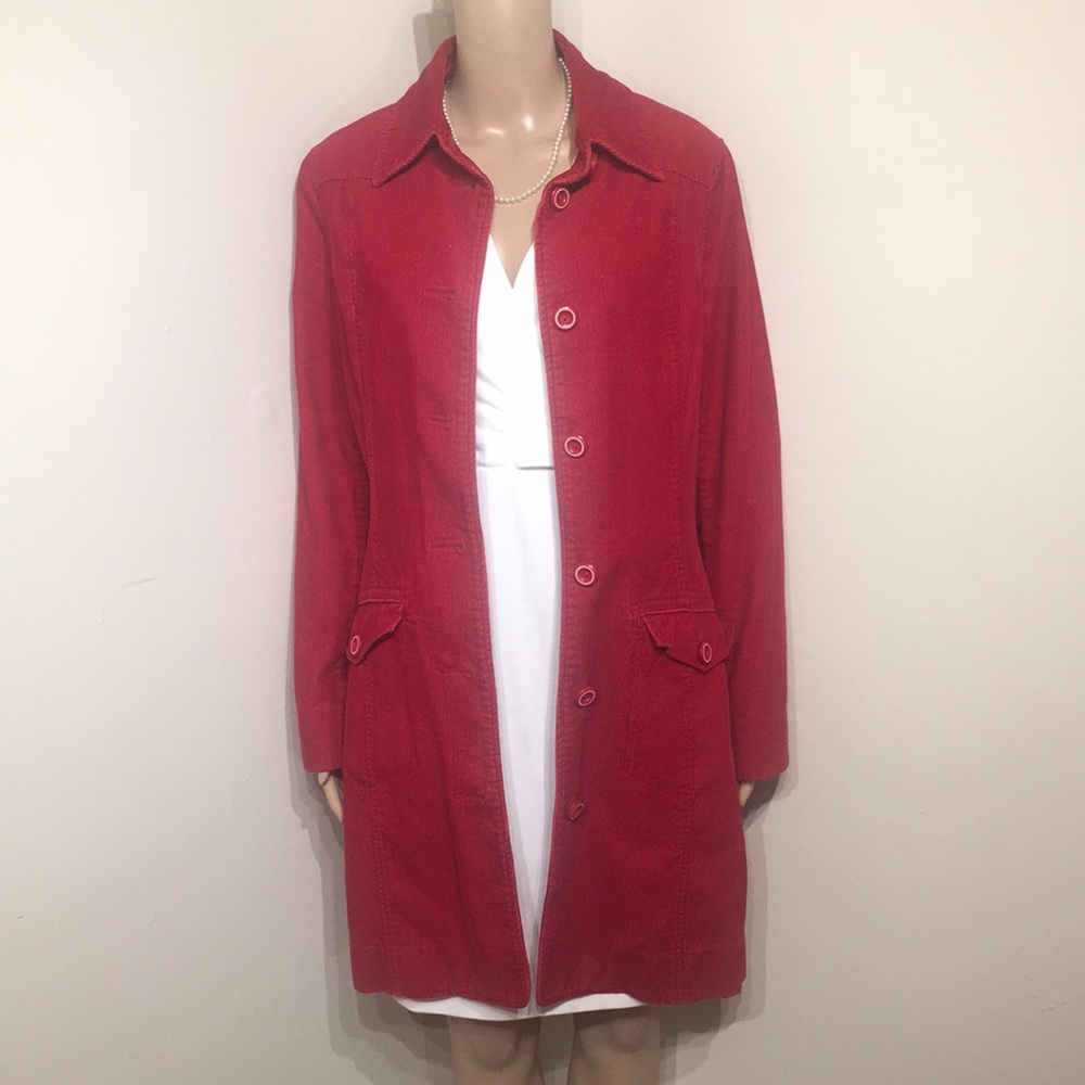 H&M red corduroy trench coat size 10